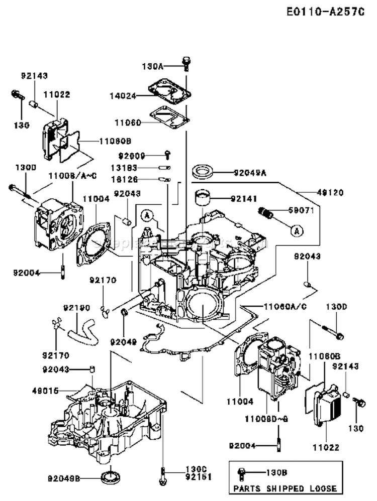 Page E Diagram and Parts List for DS09 Kawasaki Engine