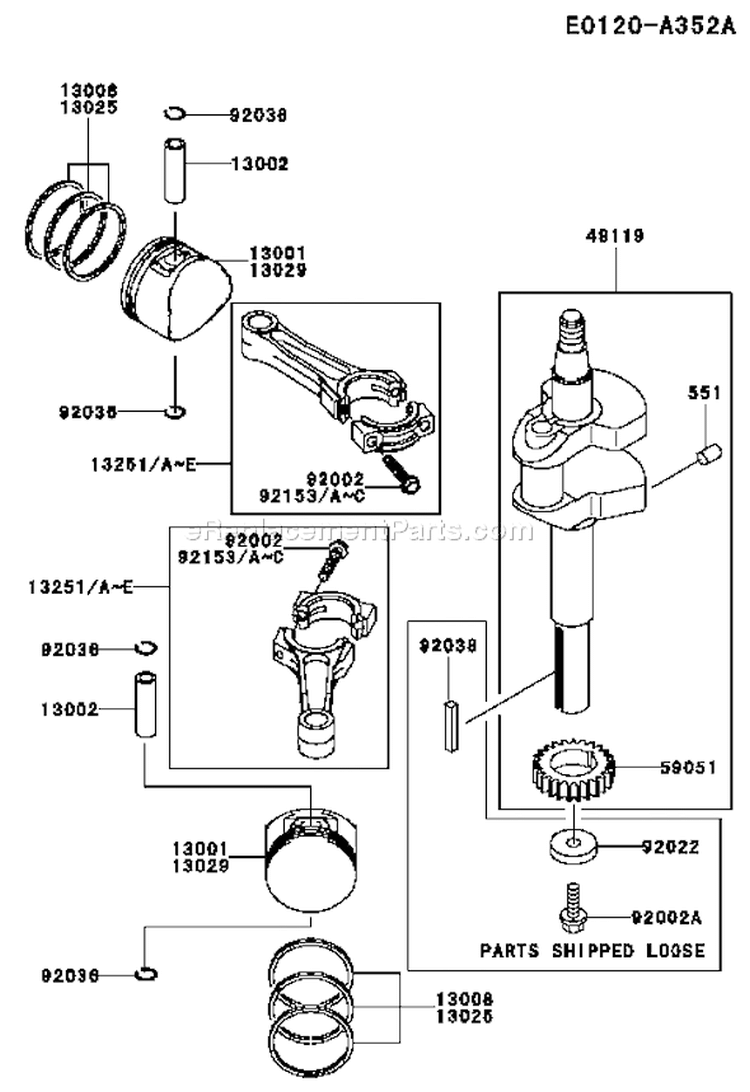 Page J Diagram and Parts List for CS00 Kawasaki Engine
