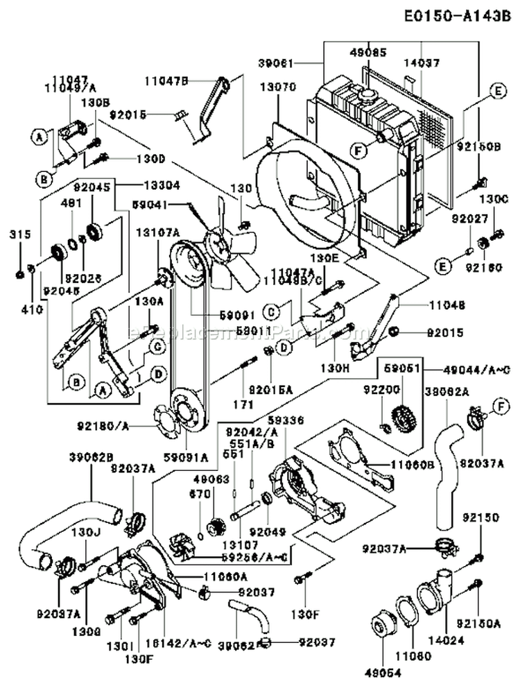 Page D Diagram and Parts List for DS12 Kawasaki Engine