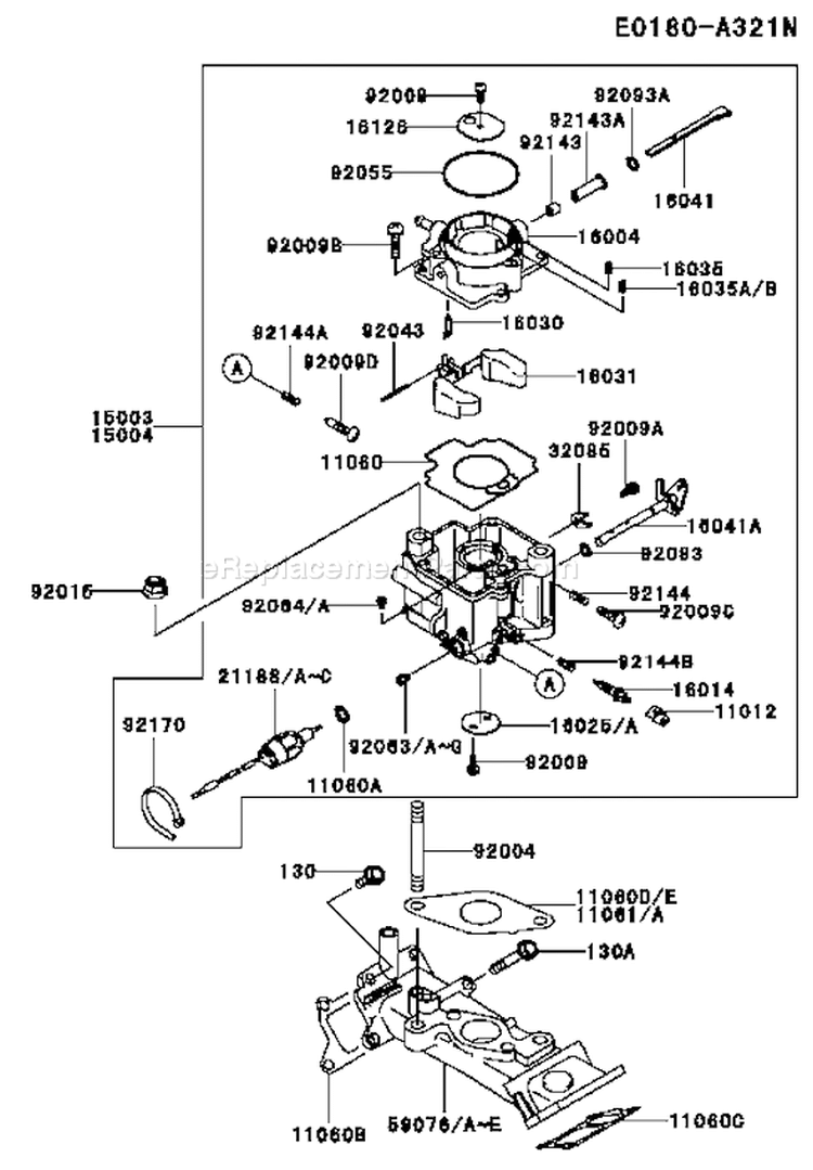 Page B Diagram and Parts List for DS18 Kawasaki Engine