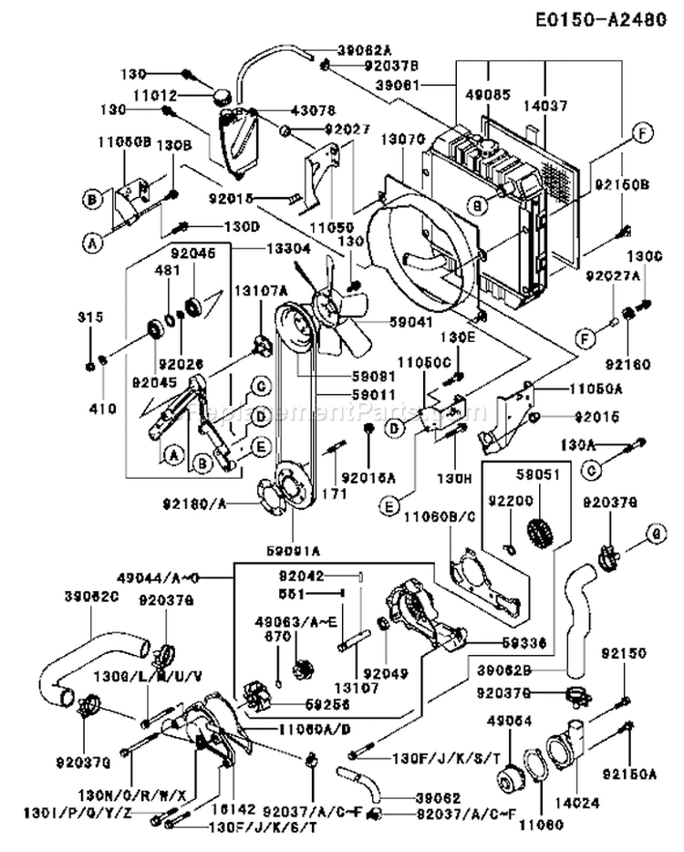 Page D Diagram and Parts List for DS18 Kawasaki Engine