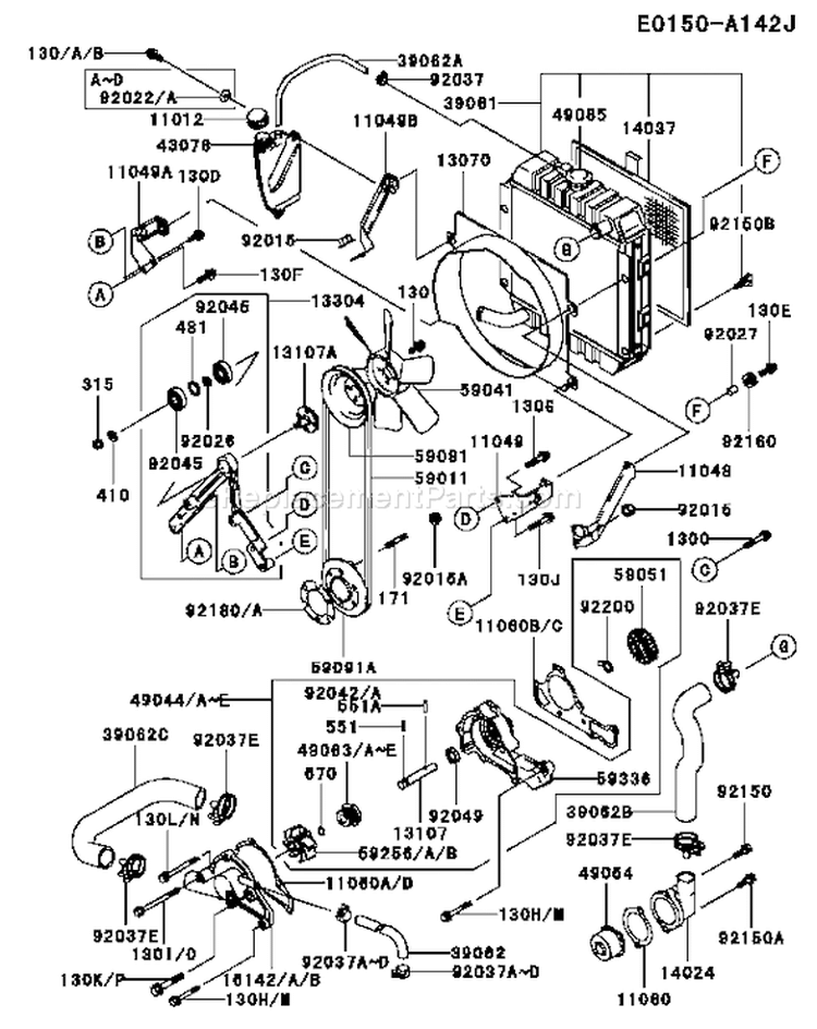 Page D Diagram and Parts List for ES13 Kawasaki Engine