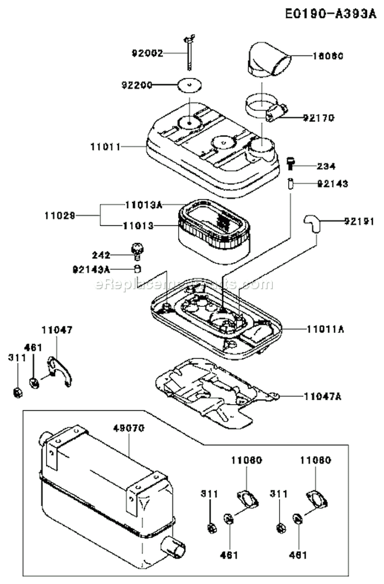 Page A Diagram and Parts List for AS06 Kawasaki Engine