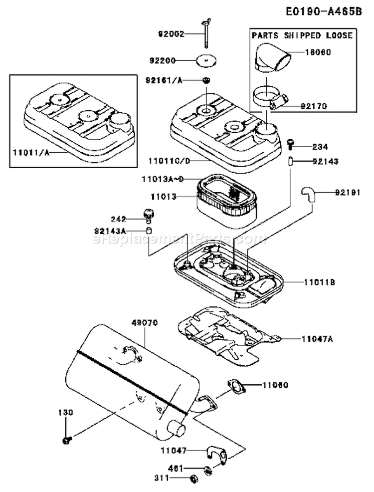 Page A Diagram and Parts List for DS18 Kawasaki Engine
