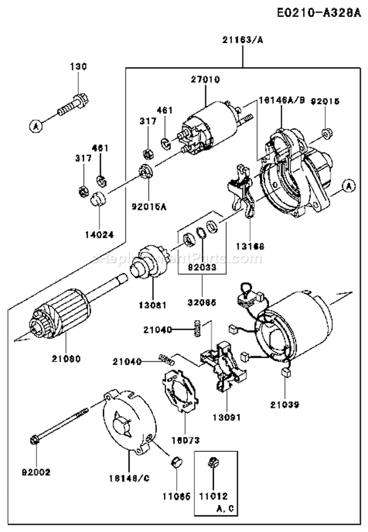 Page K Diagram and Parts List for ES01 Kawasaki Engine