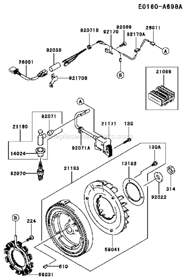 Page G Diagram and Parts List for AS24 Kawasaki Engine