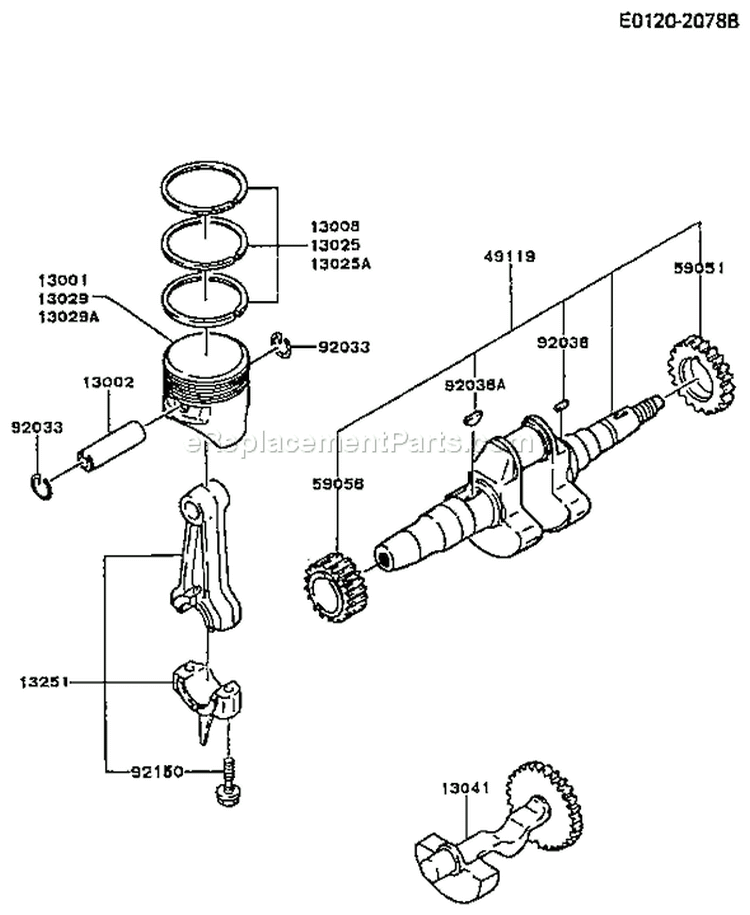 Page J Diagram and Parts List for EM81 Kawasaki Engine
