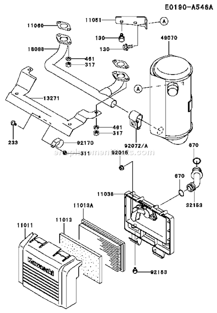 Page A Diagram and Parts List for AS01 Kawasaki Engine