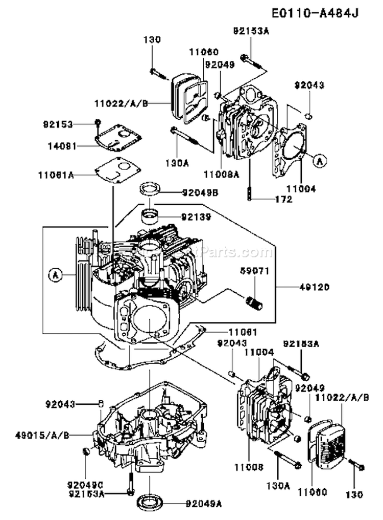 Page E Diagram and Parts List for ES28 Kawasaki Engine