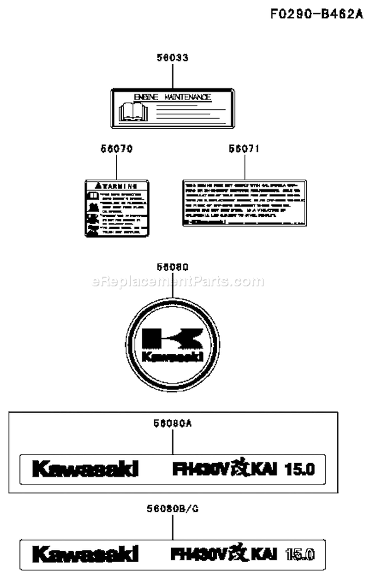 Page H Diagram and Parts List for ES28 Kawasaki Engine