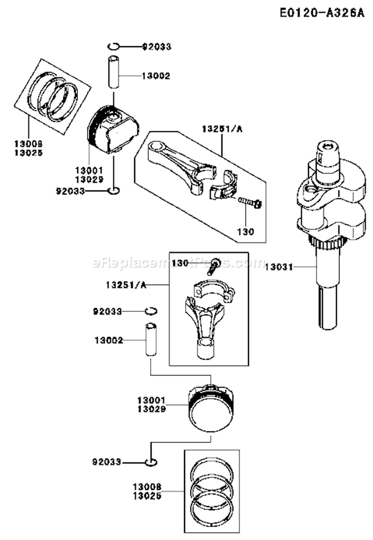 Page J Diagram and Parts List for ES28 Kawasaki Engine