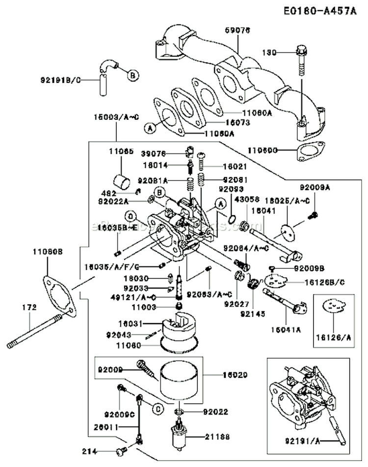 Page B Diagram and Parts List for CS14 Kawasaki Engine