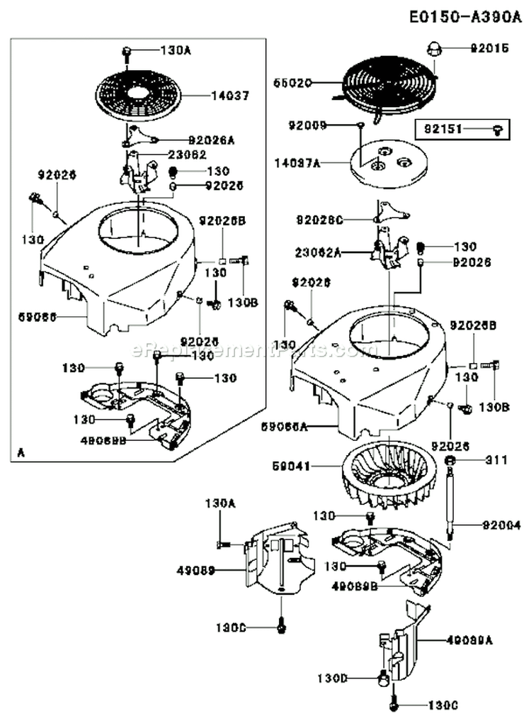 Page D Diagram and Parts List for CS14 Kawasaki Engine