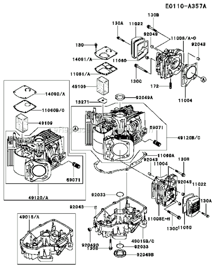 Page E Diagram and Parts List for CS14 Kawasaki Engine