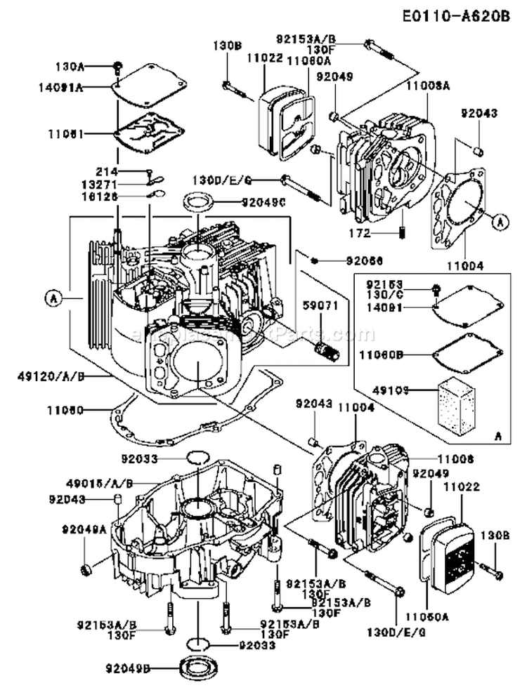 Page E Diagram and Parts List for CS05 Kawasaki Engine
