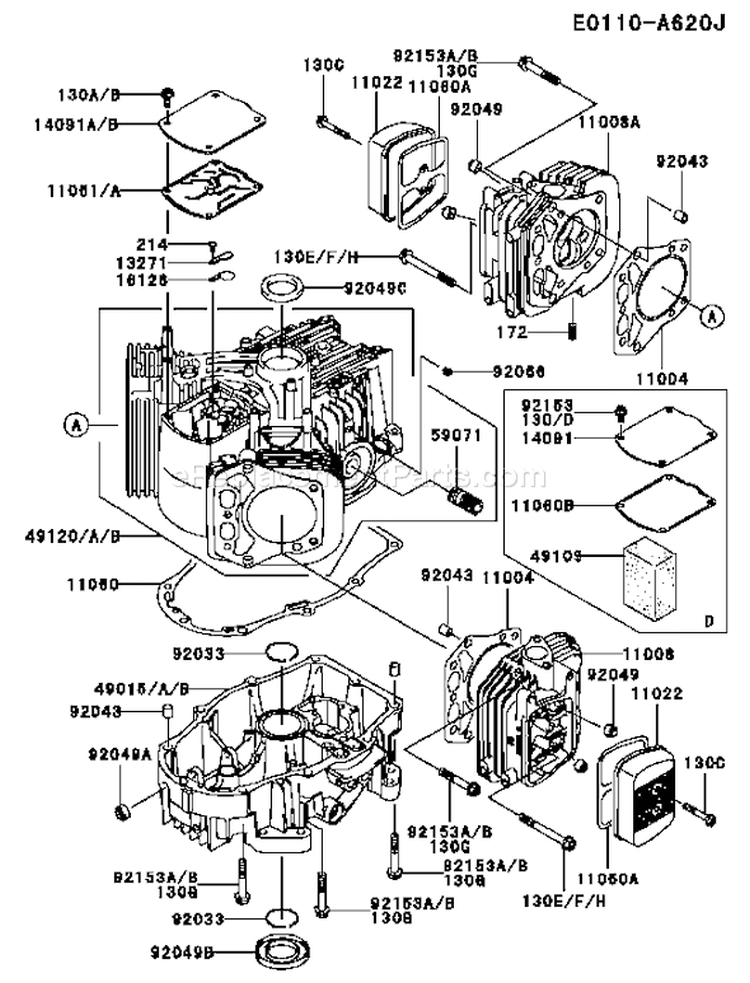 Page E Diagram and Parts List for ES29 Kawasaki Engine