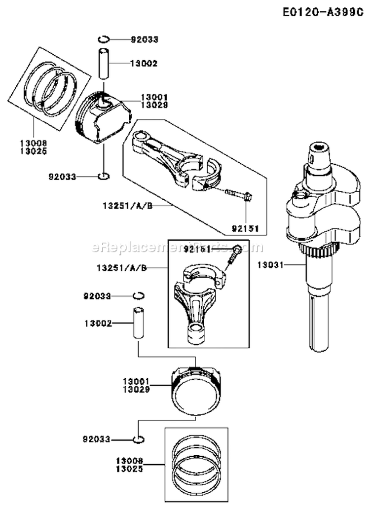Page J Diagram and Parts List for HS12 Kawasaki Engine