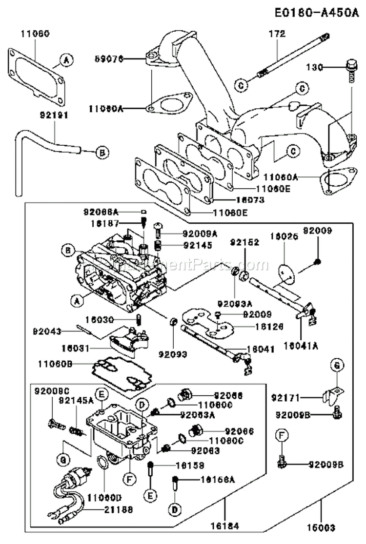 Page B Diagram and Parts List for  Kawasaki Engine