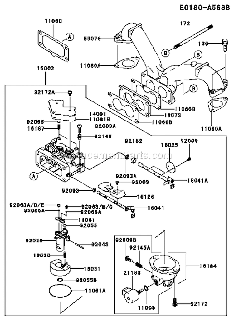 Page B Diagram and Parts List for  Kawasaki Engine