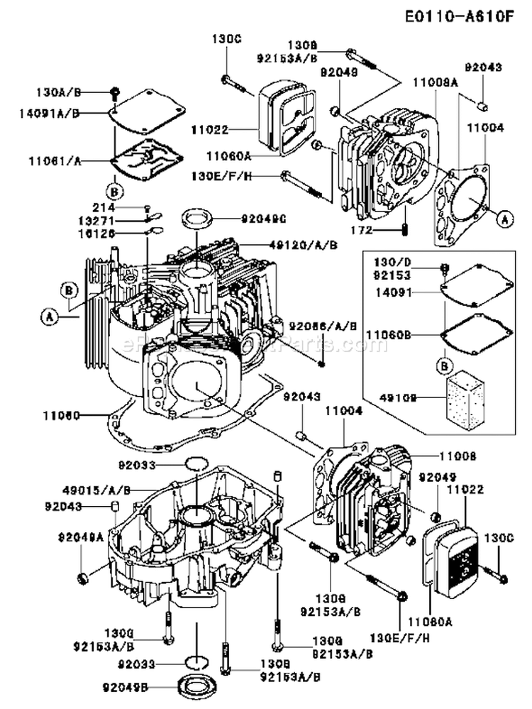 Page E Diagram and Parts List for CS33 Kawasaki Engine