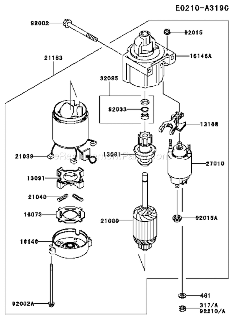 Page K Diagram and Parts List for GS21 Kawasaki Engine