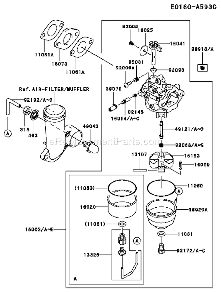 Page C Diagram and Parts List for  Kawasaki Engine