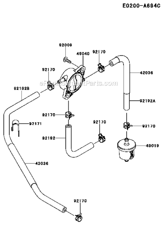Fuel-TankFuel-Valve Diagram and Parts List for  Kawasaki Engine
