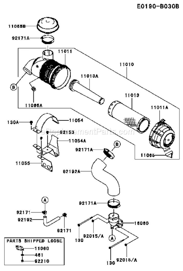 Page A Diagram and Parts List for AS00 Kawasaki Engine