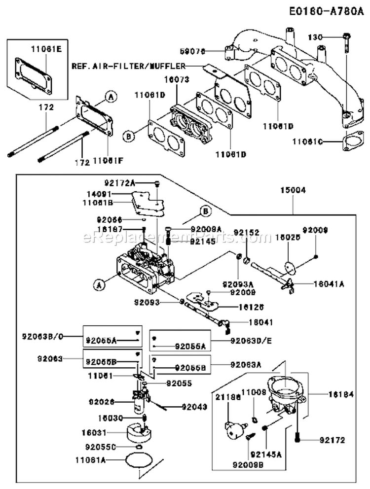 Page B Diagram and Parts List for AS04 Kawasaki Engine