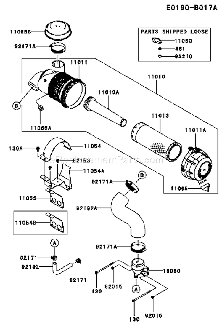 Page A Diagram and Parts List for AS00 Kawasaki Engine