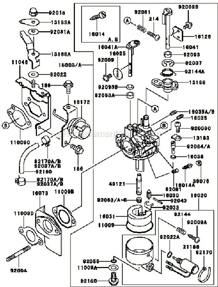 Carburetor Diagram and Parts List for DS00 Kawasaki Generator