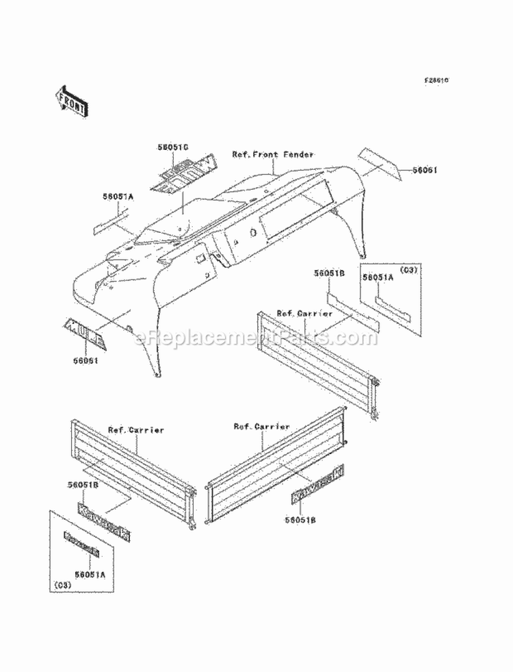 Decals Green Diagram and Parts List for  Kawasaki 