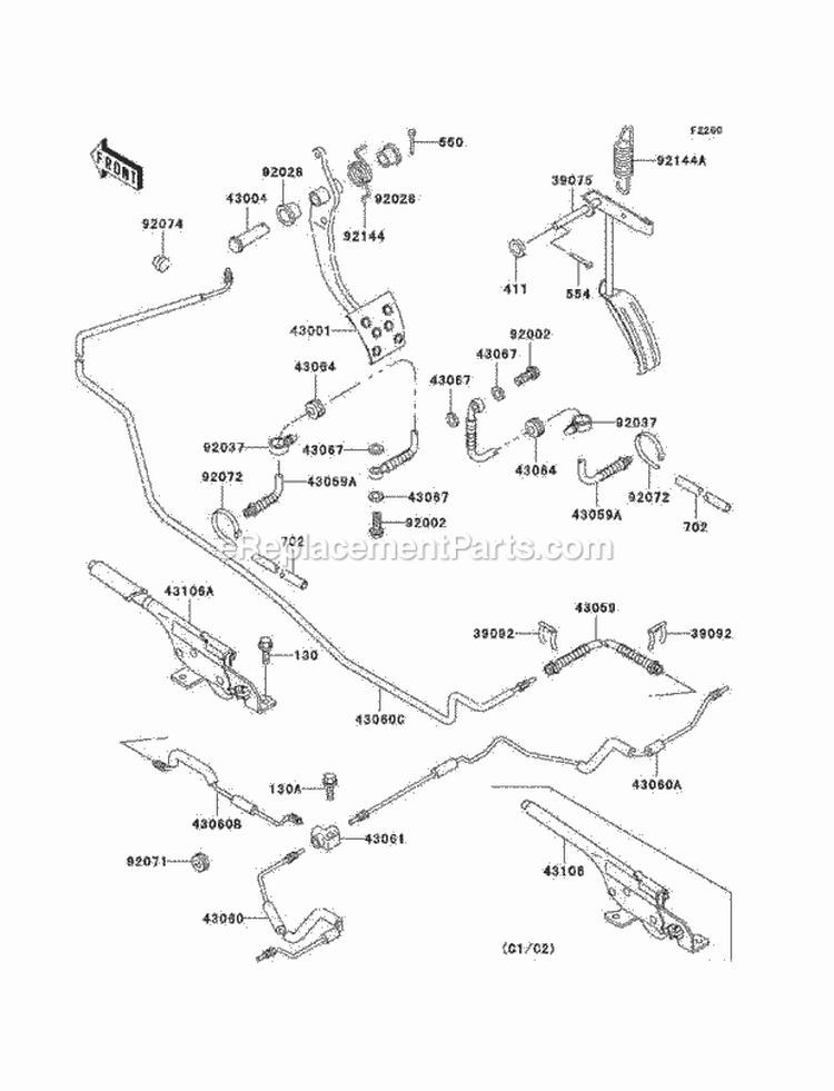 Brake Pedal/Throttle Lever Diagram and Parts List for  Kawasaki 