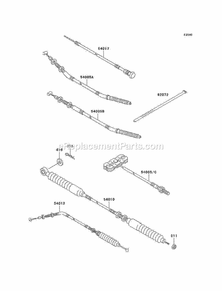 Cables Diagram and Parts List for  Kawasaki 