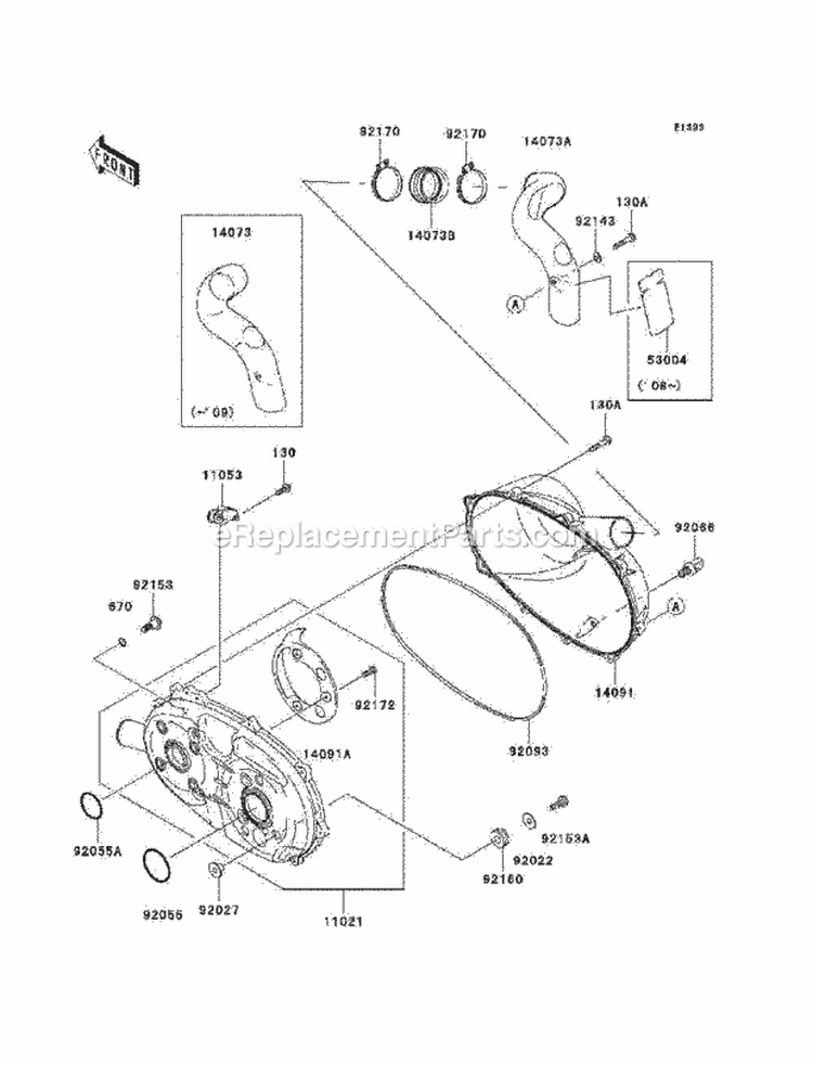 Converter Cover Diagram and Parts List for 2010 Kawasaki 