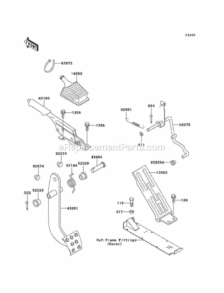 Brake Pedal/Throttle Lever Diagram and Parts List for  Kawasaki 