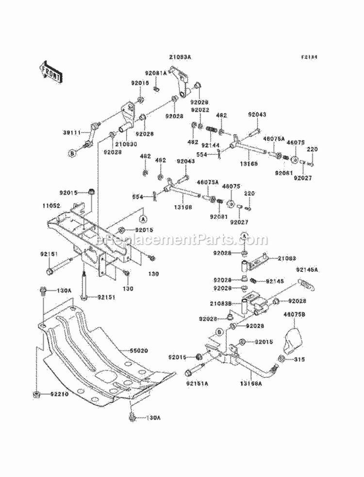 Shift Levers Diagram and Parts List for  Kawasaki 