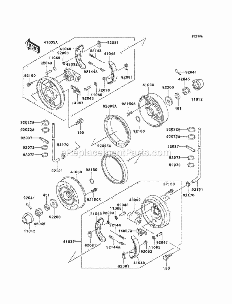 Front Hubs/Brakes Diagram and Parts List for  Kawasaki 