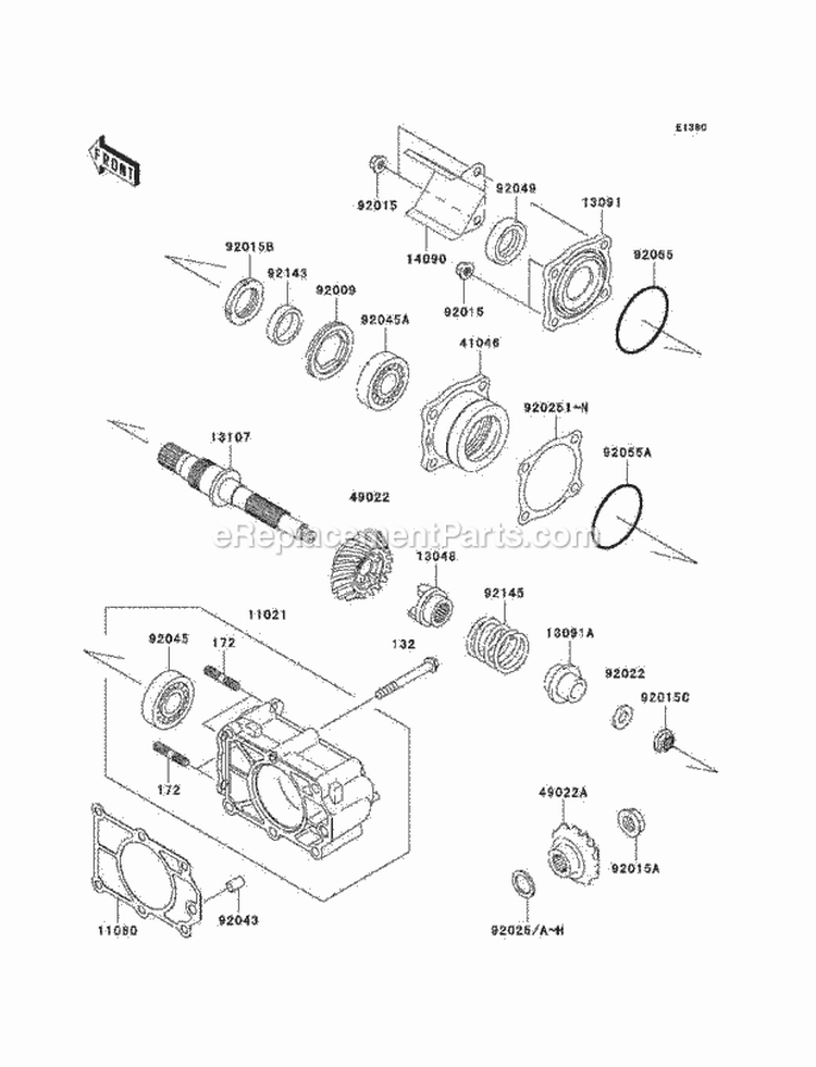 Bevel Gear Case Diagram and Parts List for 2006 Kawasaki 