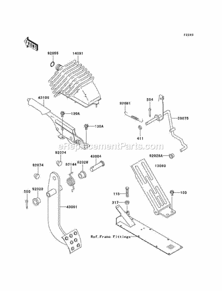 Brake Pedal/Throttle Lever Diagram and Parts List for 2006 Kawasaki 