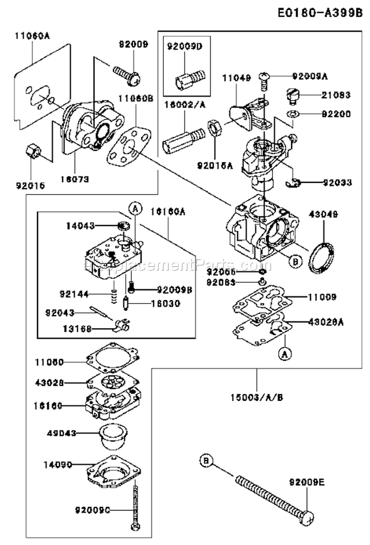 Page B Diagram and Parts List for HA026F Kawasaki Trimmer