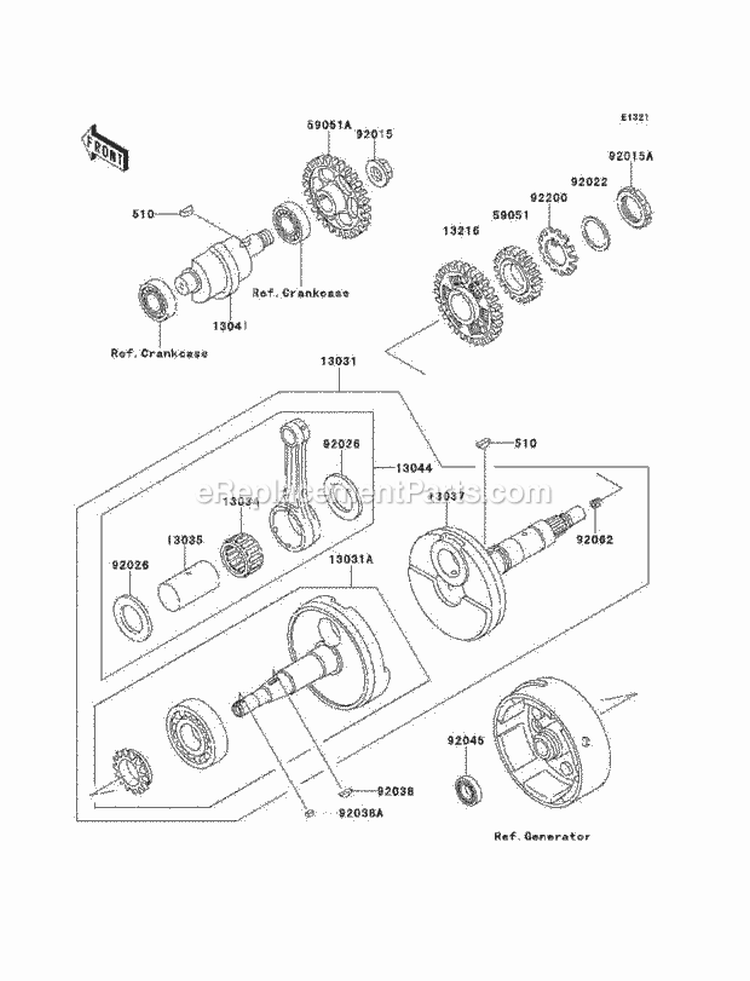 Crankshaft Diagram and Parts List for 1996 Kawasaki 