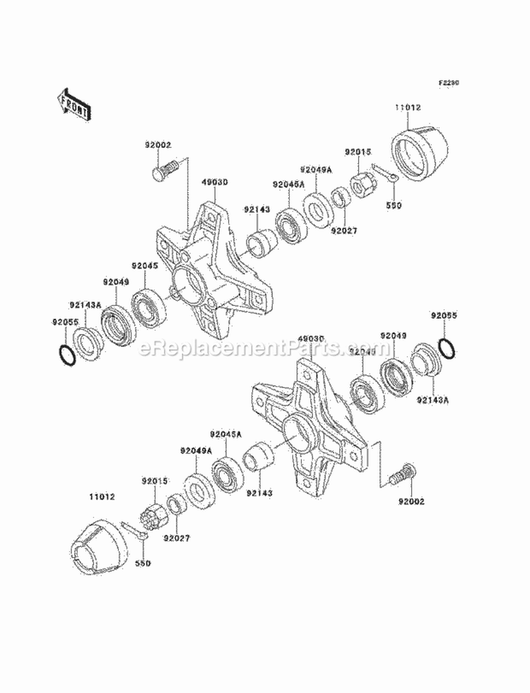Front Hub Diagram and Parts List for 1996 Kawasaki 