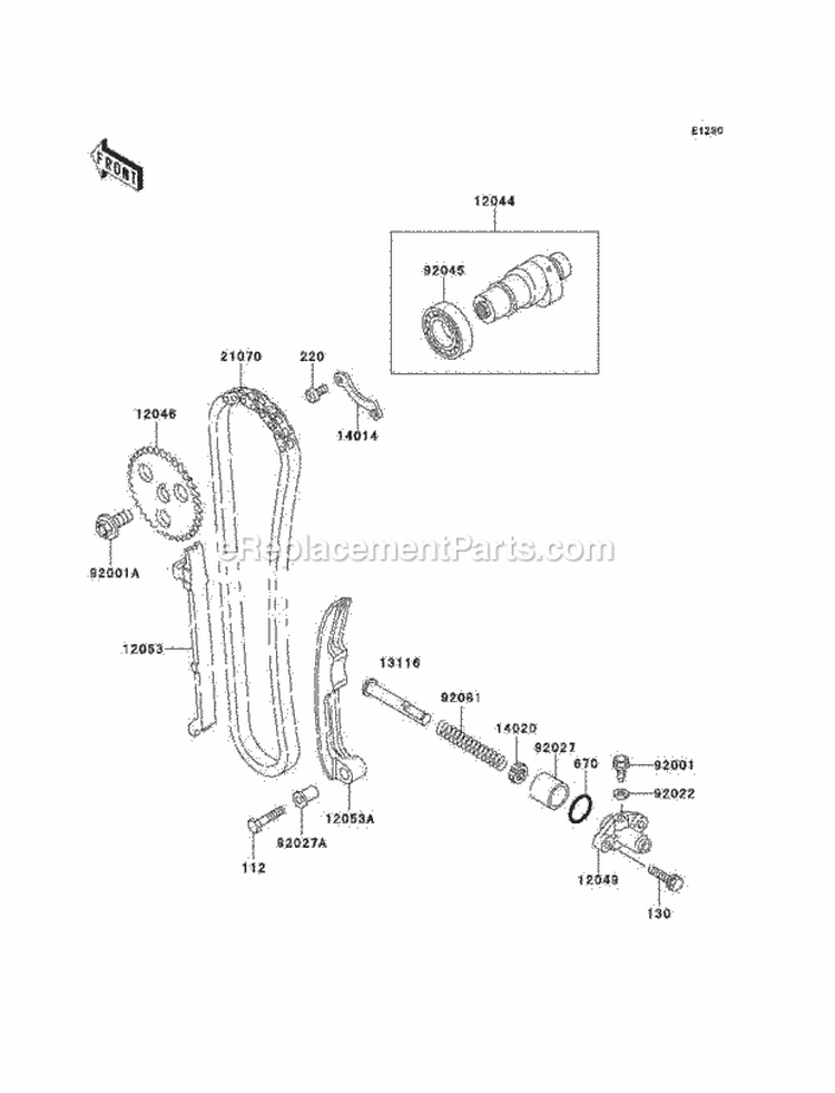 Camshaft, S/Tensioner Diagram and Parts List for 1996 Kawasaki 