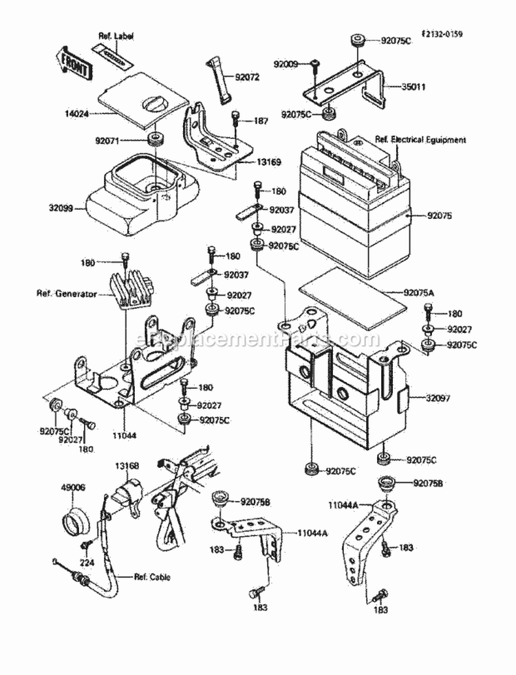 Battery Case Diagram and Parts List for 1986 Kawasaki 
