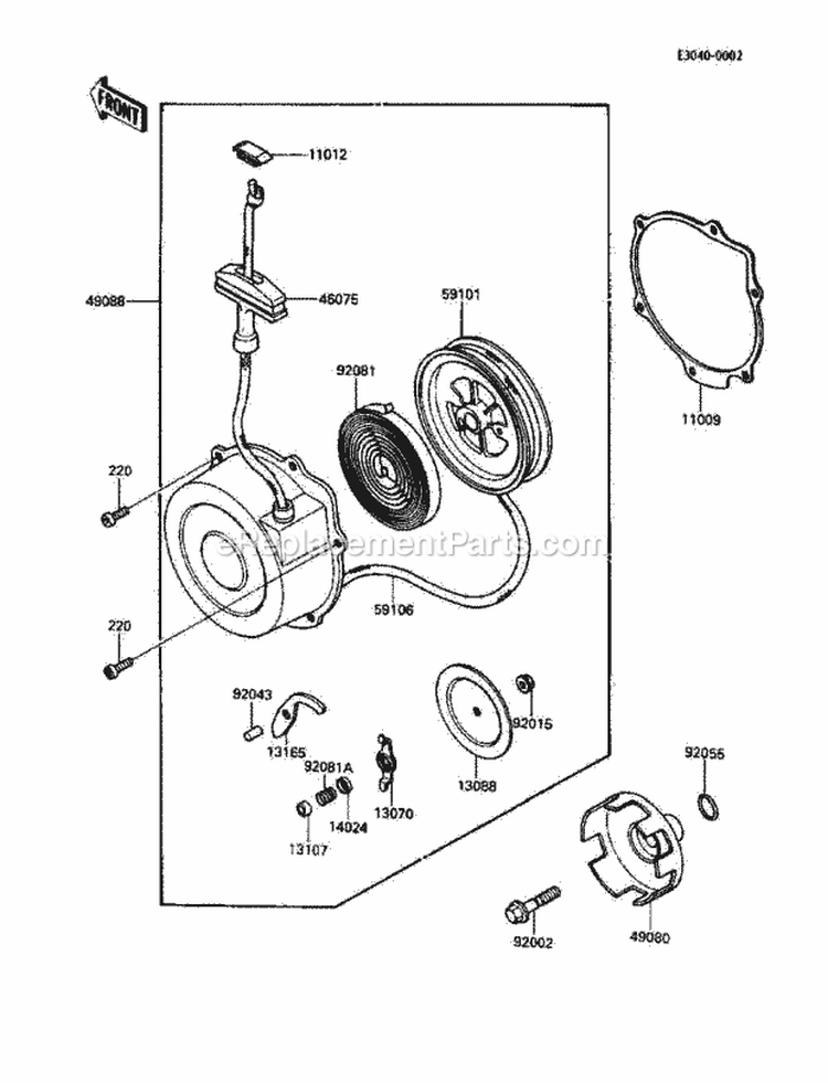 Recoil Starter Diagram and Parts List for 1986 Kawasaki 