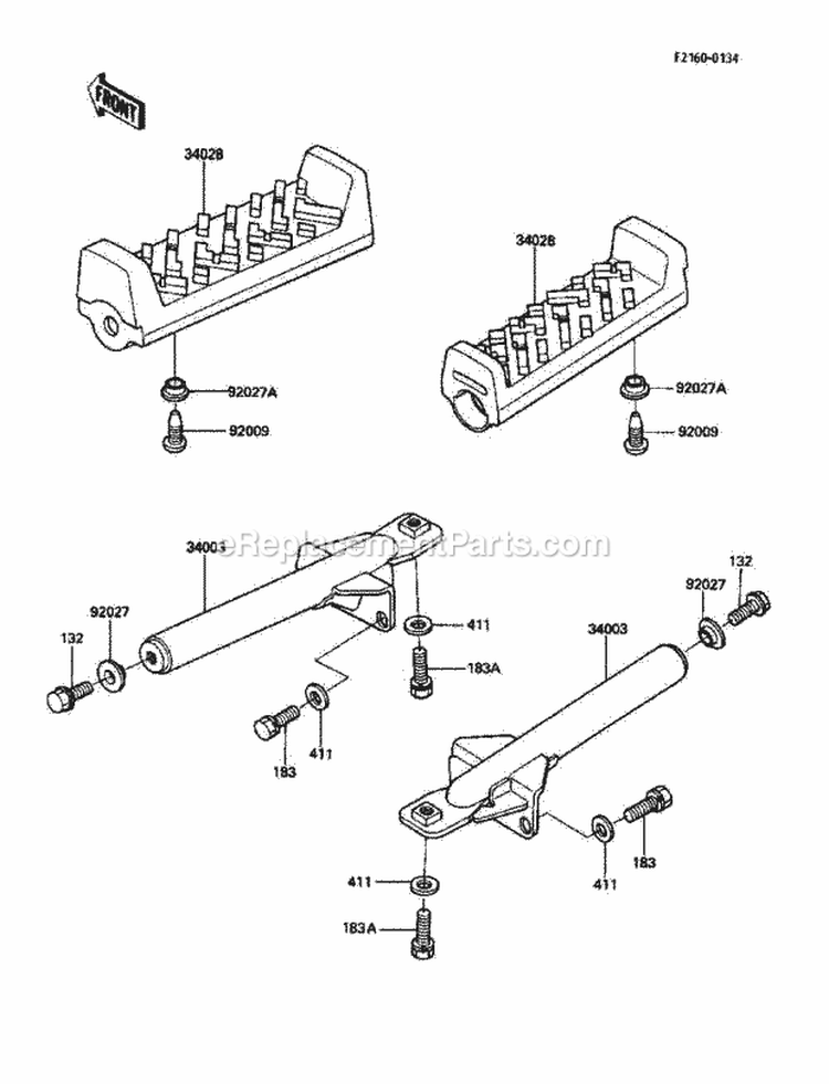 Footrests Diagram and Parts List for 1986 Kawasaki 