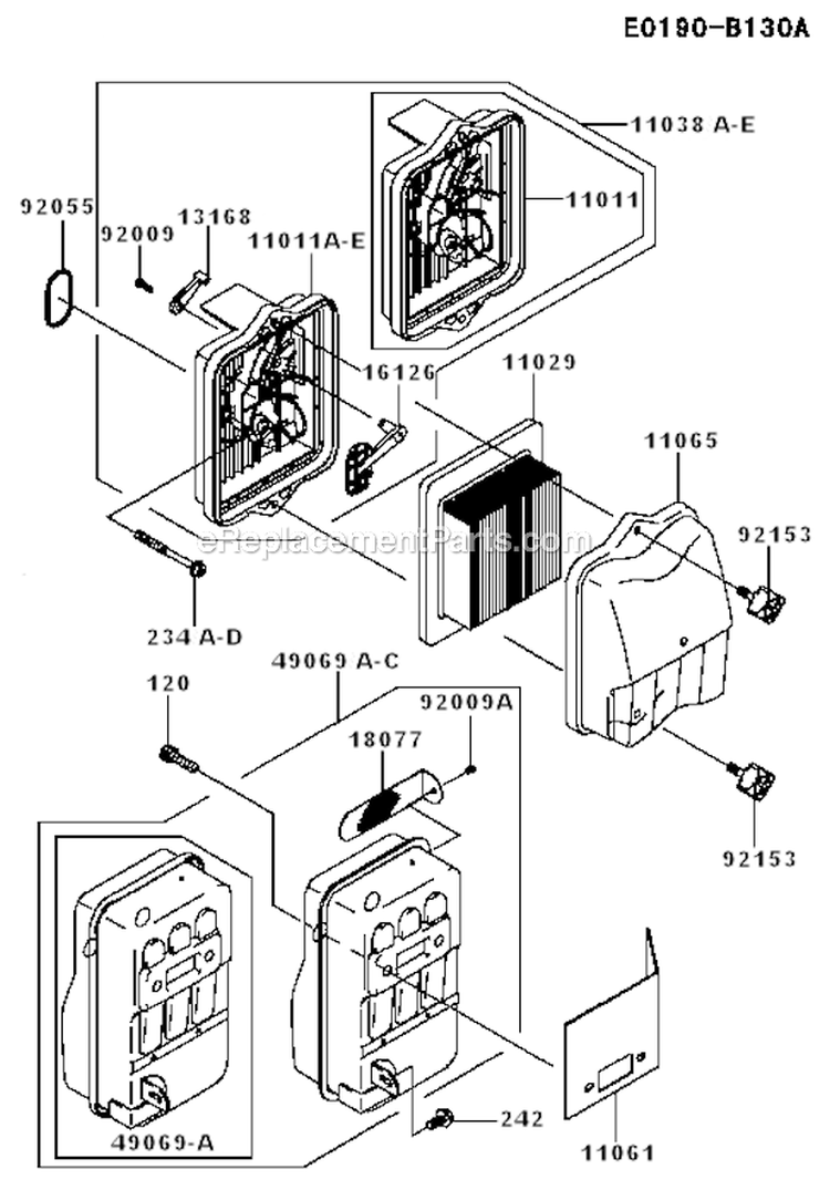 Air_FilterMuffler Diagram and Parts List for  Kawasaki Leaf Blower / Vacuum