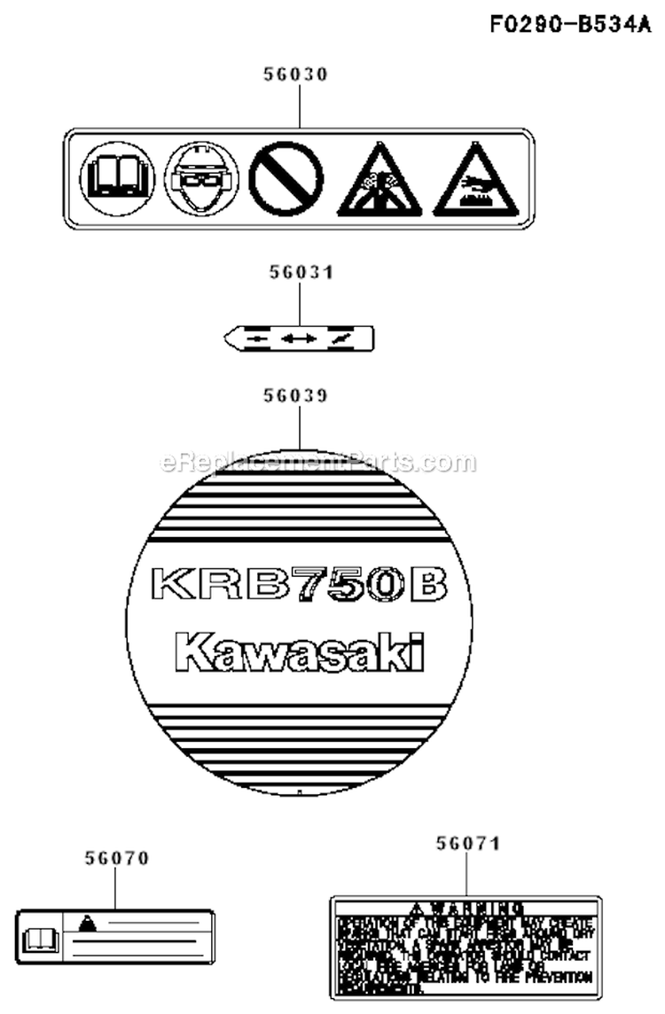 Label Diagram and Parts List for  Kawasaki Leaf Blower / Vacuum
