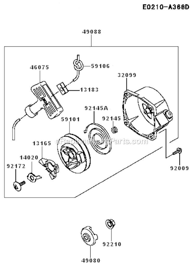 Starter Diagram and Parts List for  Kawasaki Leaf Blower / Vacuum